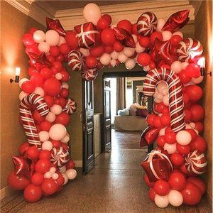 Christmas Balloon Garland Arch kit 144 Pieces with Christmas Red White Candy